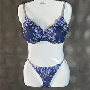 Victoria's Secret Vintage Navy Floral Bra Set